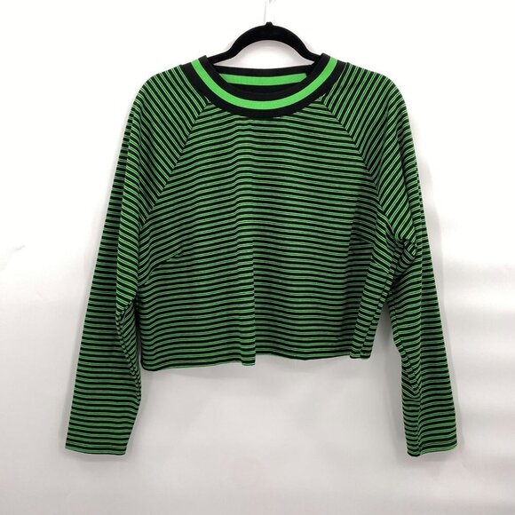 Future Collective Green Striped Long Sleeve Crop Top and Knit Mini Skirt Set 1X - Picture 3 of 9